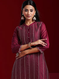 Libas Art Maroon Embroidered Chanderi Silk Straight Suit with Dupatta