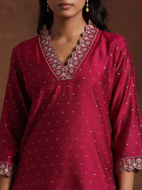 Pink Self Design Silk Blend Straight Suit with Dupatta