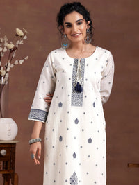 Off White Woven Design Chanderi Silk Straight Suit with Dupatta