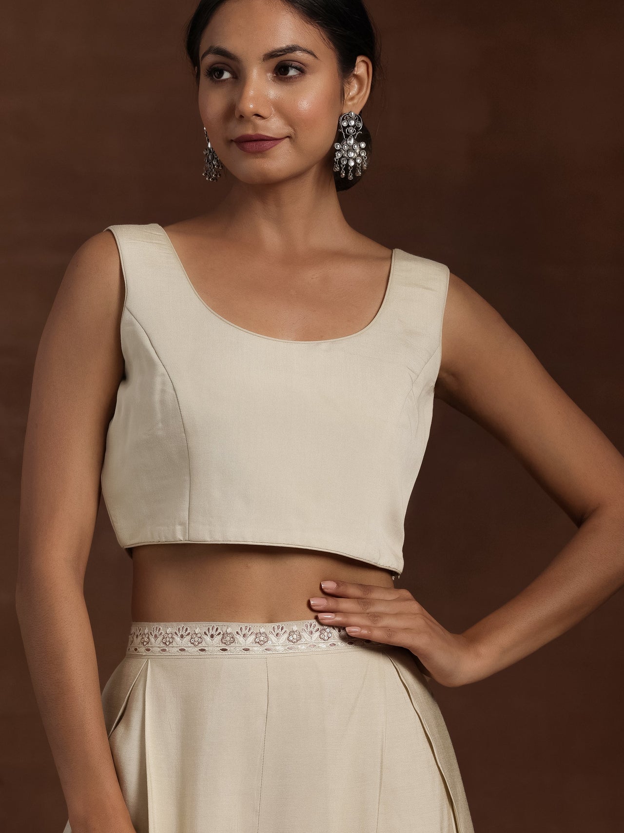 Libas Art Beige Solid Silk Blend 3 Piece Co-Ords