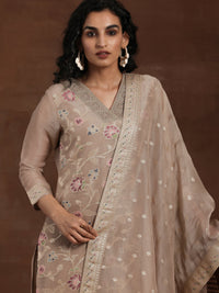 Brown Woven Design Chanderi Silk Straight Suit with Dupatta