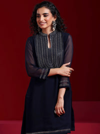 Libas Art Blue Yoke Design Georgette Straight Suit with Dupatta