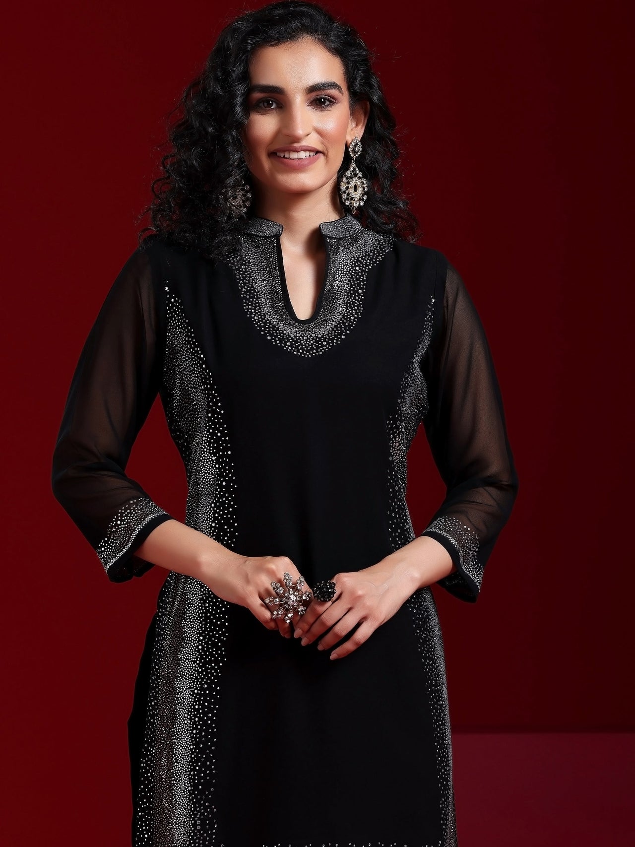 Libas Art Black Yoke Design Georgette Straight Suit with Dupatta