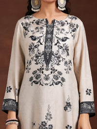 Monochrome Printed Silk Blend Straight Suit with Dupatta