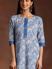 Blue Printed Cotton Straight Suit with Dupatta