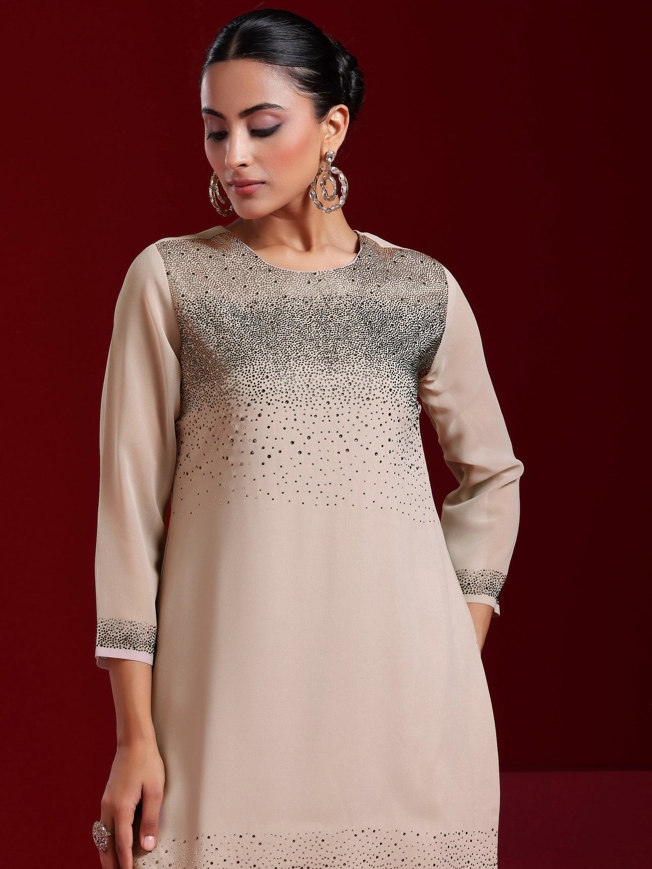 Libas Art Taupe Solid Georgette Straight Suit with Dupatta