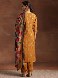 Mustard Woven Design Silk Blend Straight Suit with Dupatta