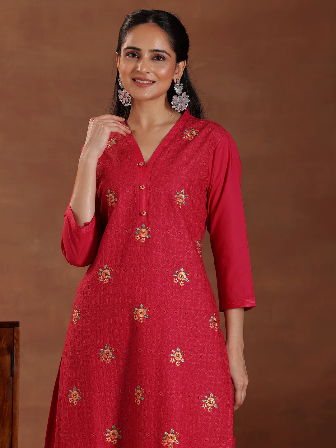 Pink Embroidered Cotton Straight Suit with Dupatta