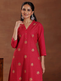 Pink Embroidered Cotton Straight Suit with Dupatta