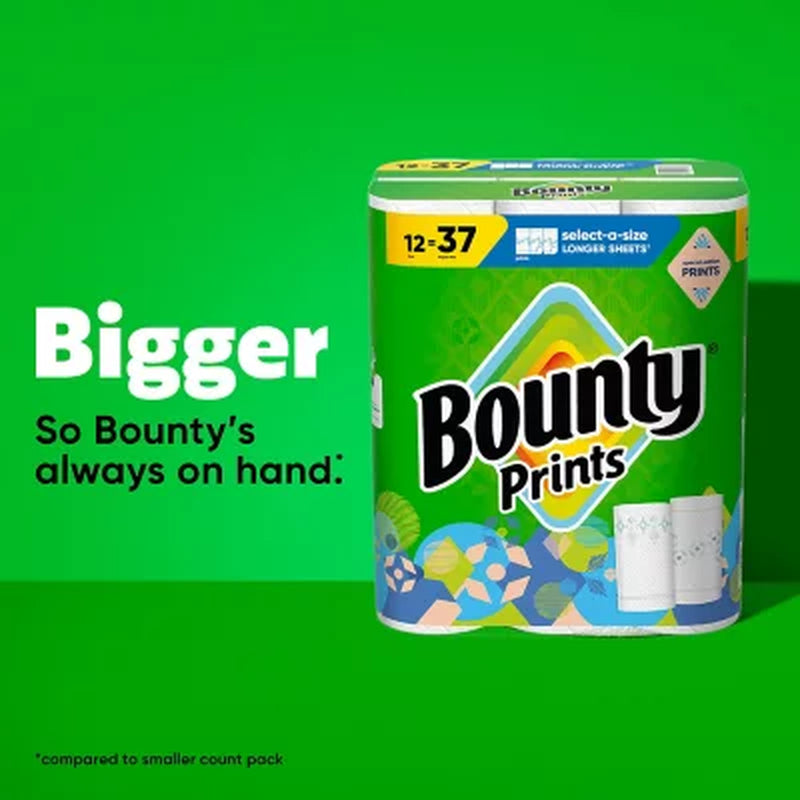 Bounty Prints Select-A-Size 2-Ply Paper Towels, 12 Rolls, 128 Sheets/Roll