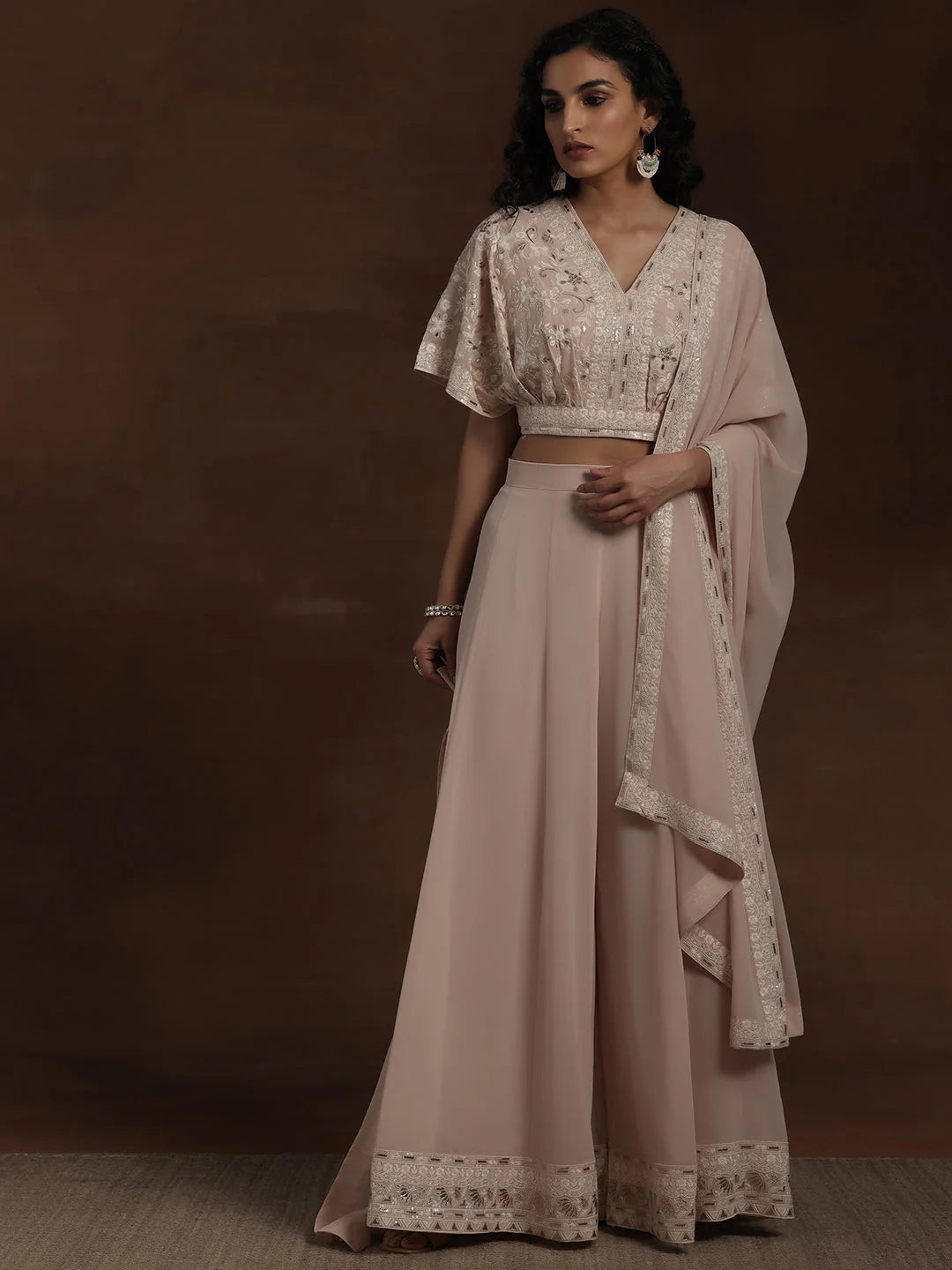 Libas Art Pink Embroidered Georgette 3 Piece Co-Ords