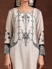 Monochrome Printed Silk Blend Straight Suit with Dupatta