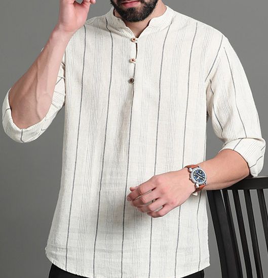 HERE&amp;NOW Striped Cotton Short Kurta