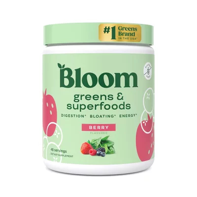 Bloom Nutrition Greens & Superfoods Powder, Berry, 0.5 Lbs.