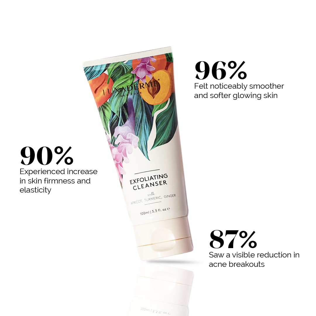 LuxaDerme Korean Exfoliating Face Wash | Deep Cleansing & Oil Control | Removes Excess Oil, Dirt & Makeup | Enriched with Apricot, Turmeric & Ginger | Face Cleanser for Glowing Skin,100ml(Pack of 1)