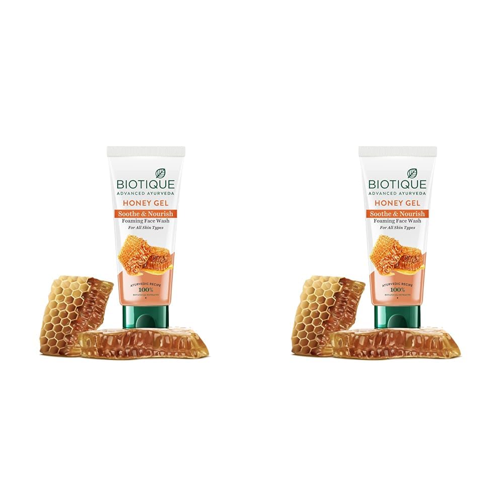 Biotique Honey Gel Soothe & Nourish Foaming Face wash | Soap Free Formula | Reduce Dryness | 100% Botanical Extracts | Suitable for All Skin Types | 100ml (Pack of 2)