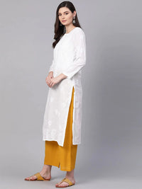 Ada Women's  Hand Embroidered Latest Chikankari Straight Cotton Kurti Kurta