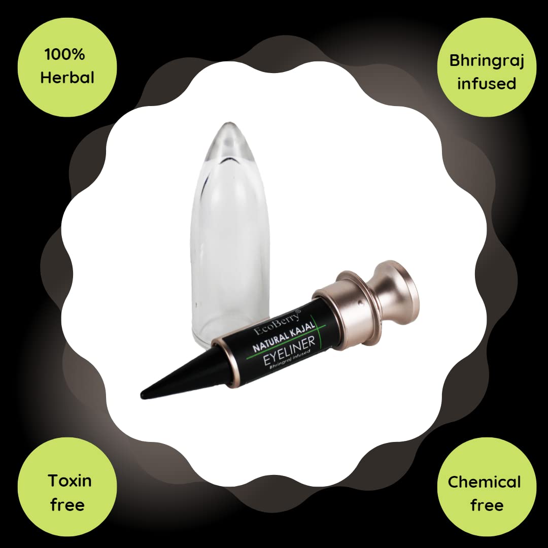 EcoBerry Kajal/Eyeliner Bhringraj infused Deep Black Kohl | Coolant Cleanses | Lead Paraben Free No Artificial Colors 100% Pure, Natural & Handmade, Preservative Free | Veg 3g