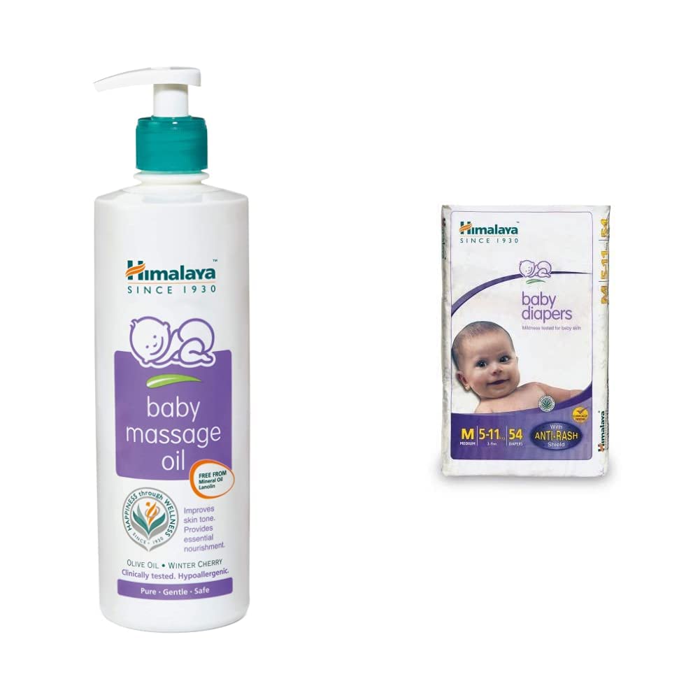 Himalaya Baby Massage Oil (500Ml)&Baby Medium Size Diapers (54 Count)