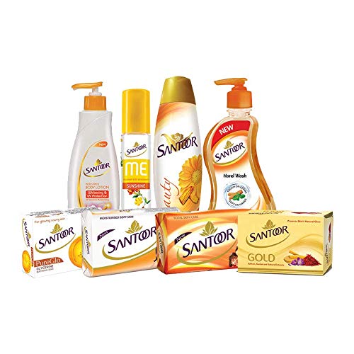 Santoor PureGlo Glycerine Bath Soap with Almond Oil for moisturized, nourished and shining Skin, Combo Offer 125g Pack of 12