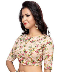 X3 Women's  Poly Satin Pink Floral Saree