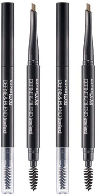 Maybelline New York Brow Pencil, With Spoolie, Long-lasting and Natural-looking Results, Define & Blend Brow Pencil, Natural Brown, 0.16 g (Pack of 2)