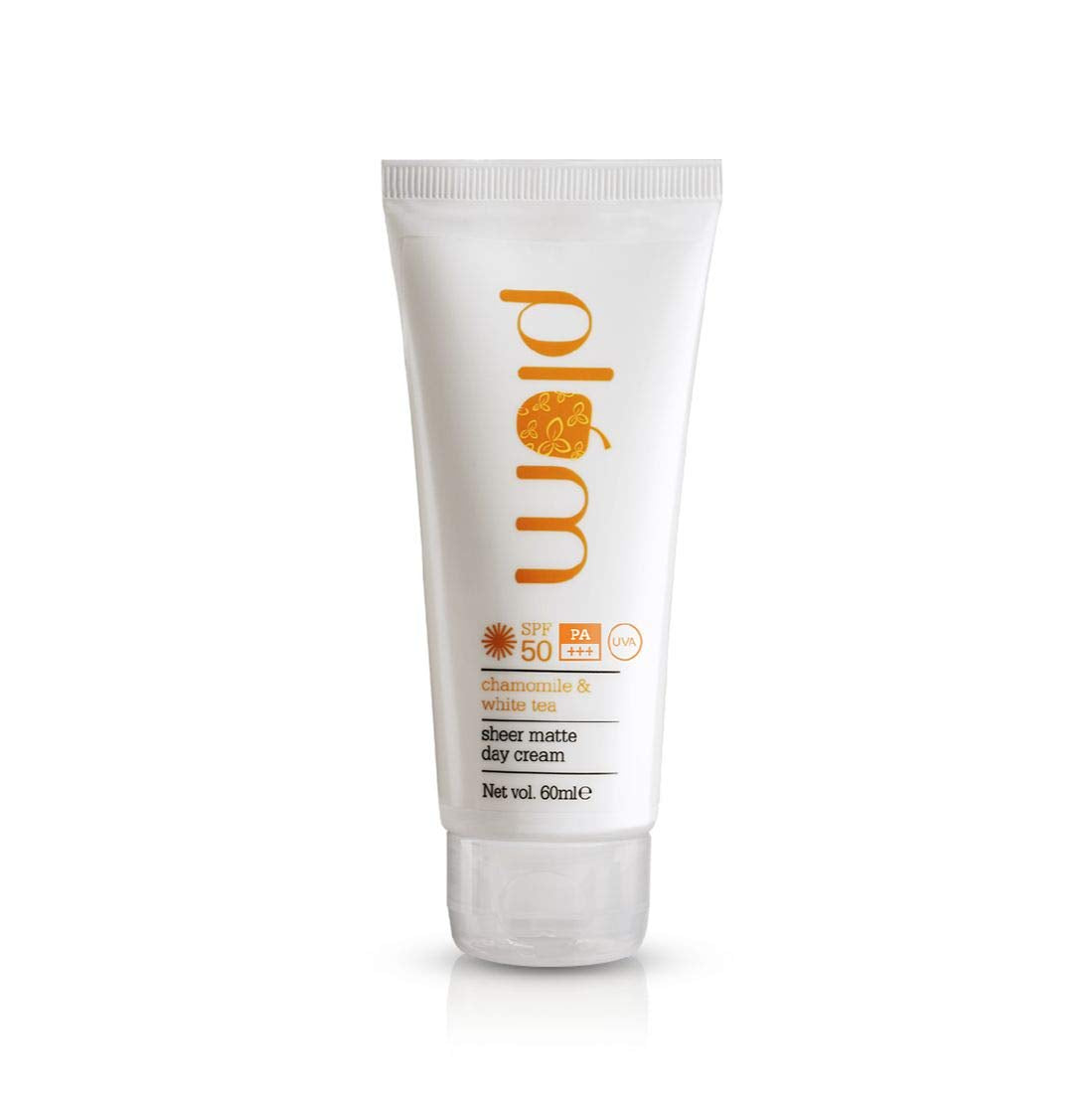 Plum Chamomile & White Tea Sheer Matte Day Cream SPF50 PA+++ | Lightweight Moisturizer | Broad Spectrum UVA/UVB Protection | For Normal to Combination Skin | 100% Vegan & Cruelty-Free | 60ml