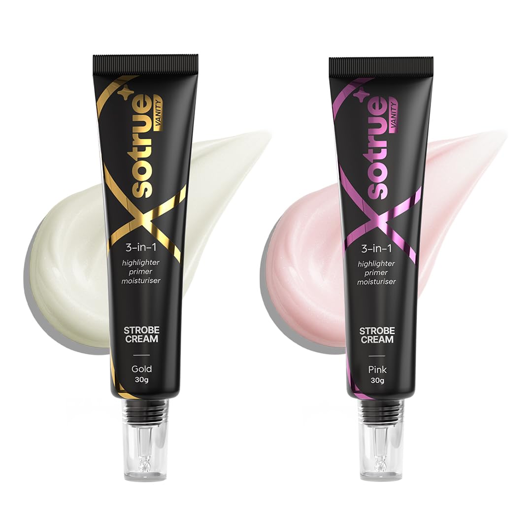 Sotrue Strobe Cream Combo Pack of 2, Gold and Pink - 30gm Each | Primer + Highlighter + Moisturizer | Intense Hydration | Flawless Radiant Dewy Skin | Illuminating & Glowing Makeup Base