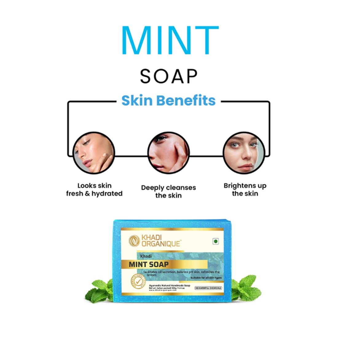 Khadi Organique Natural Herbal Pure Mint Soap Pack of 4