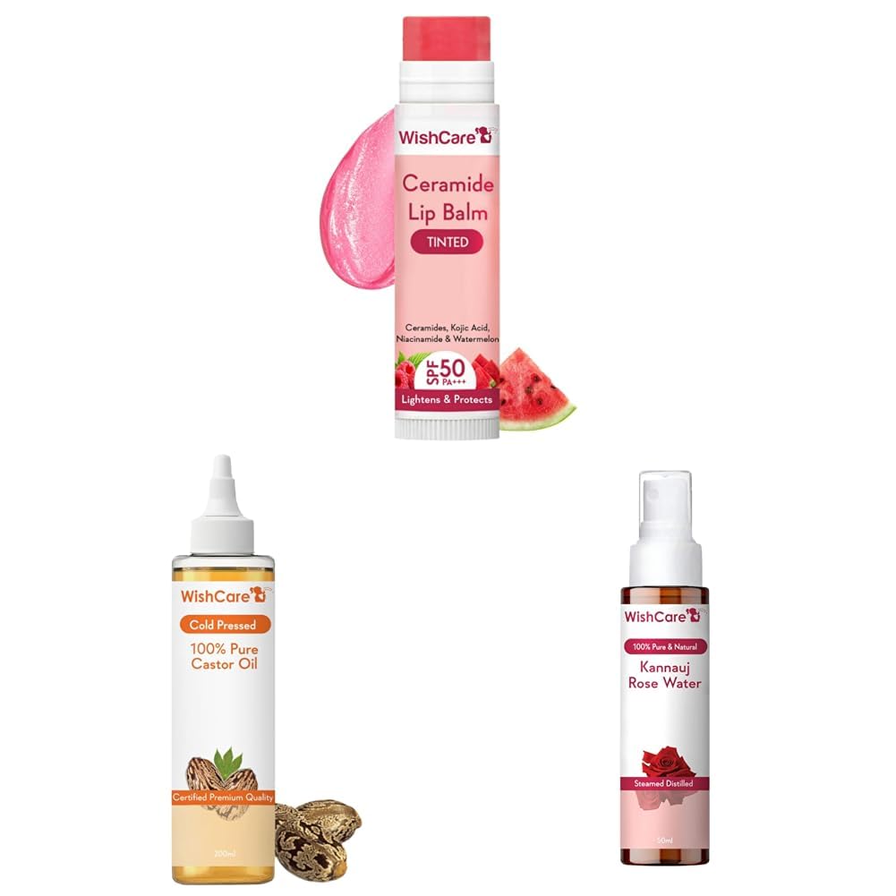 WishCare Tinted SPF50 Lip Balm, Castor Oil, Rose Water
