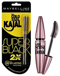 Maybelline New York Lash Sensational Waterproof Mascara, Black, 10g & Maybelline New York Colossal Kajal, Super Black, 0.35g