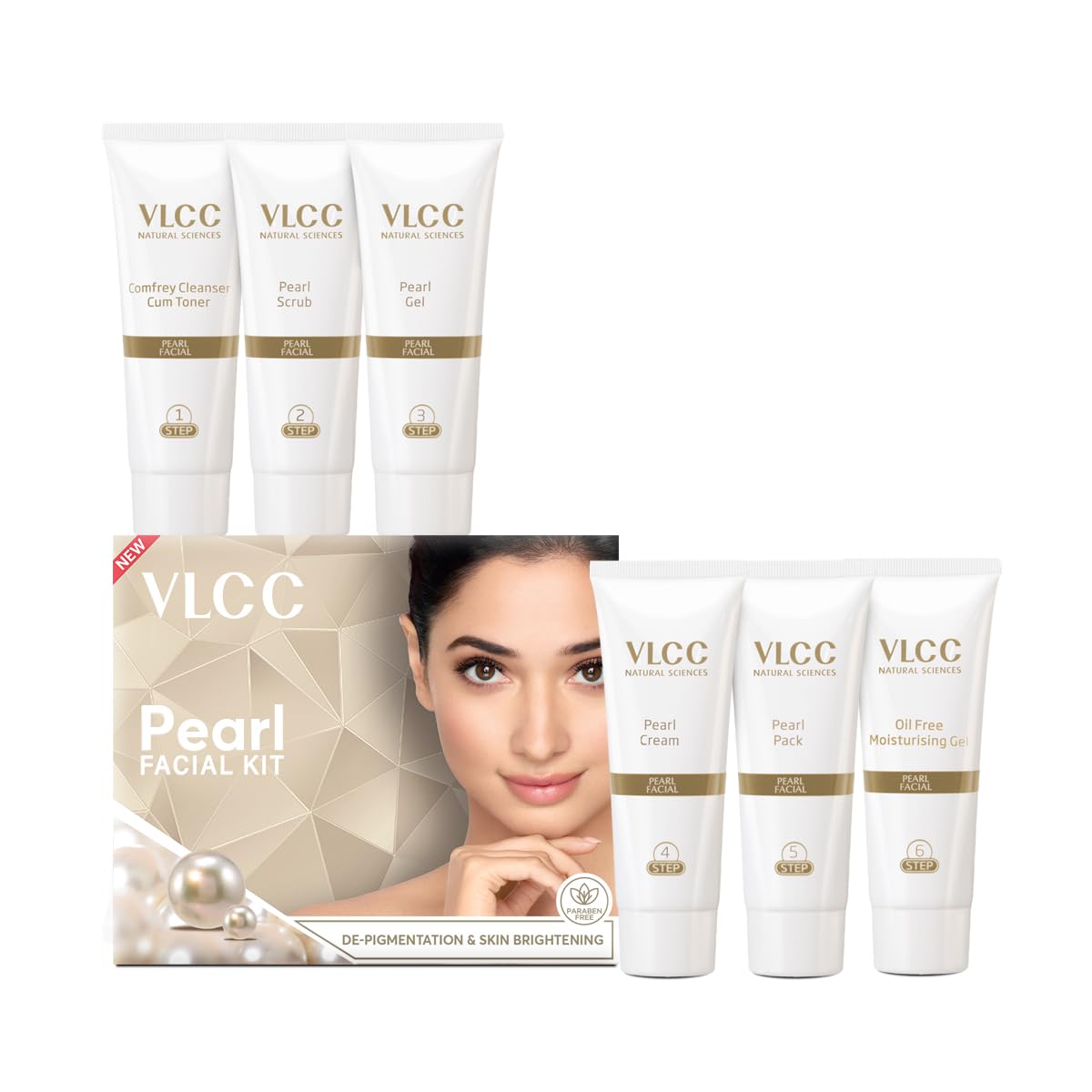 VLCC Pearl Facial Kit - 60g | Luminous and Radiant Skin | At Home Facial with Pearl Extracts, Sandalwood, Turmeric & Aloe Vera | Tan Removal Facial Kit.