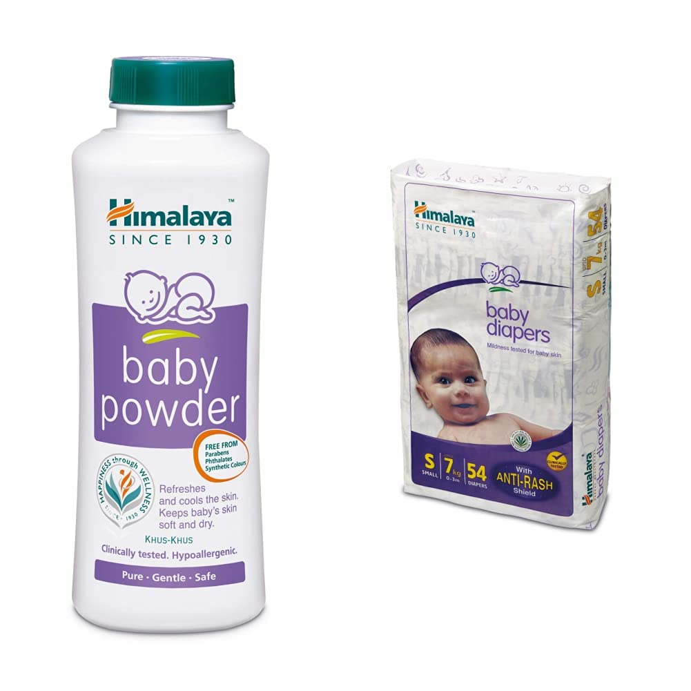 Himalaya Baby Powder (400g) & Himalaya Baby Small Diapers (54 Count)