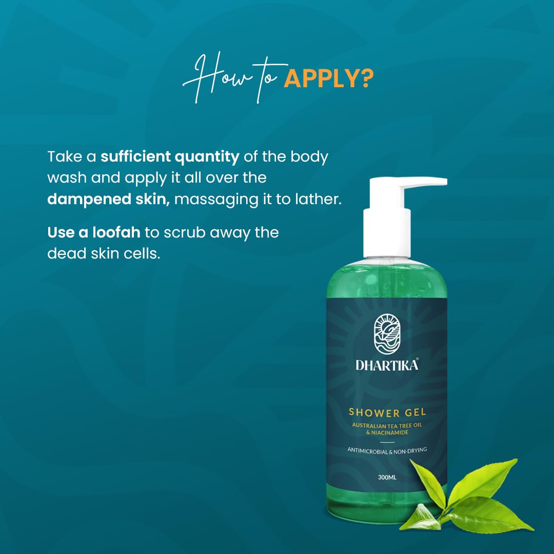 Dhartika Australian Tea Tree Oil Shower Gel - Target Spots & Blemishes, pH-Balanced Formula, Revitalizing Body Wash