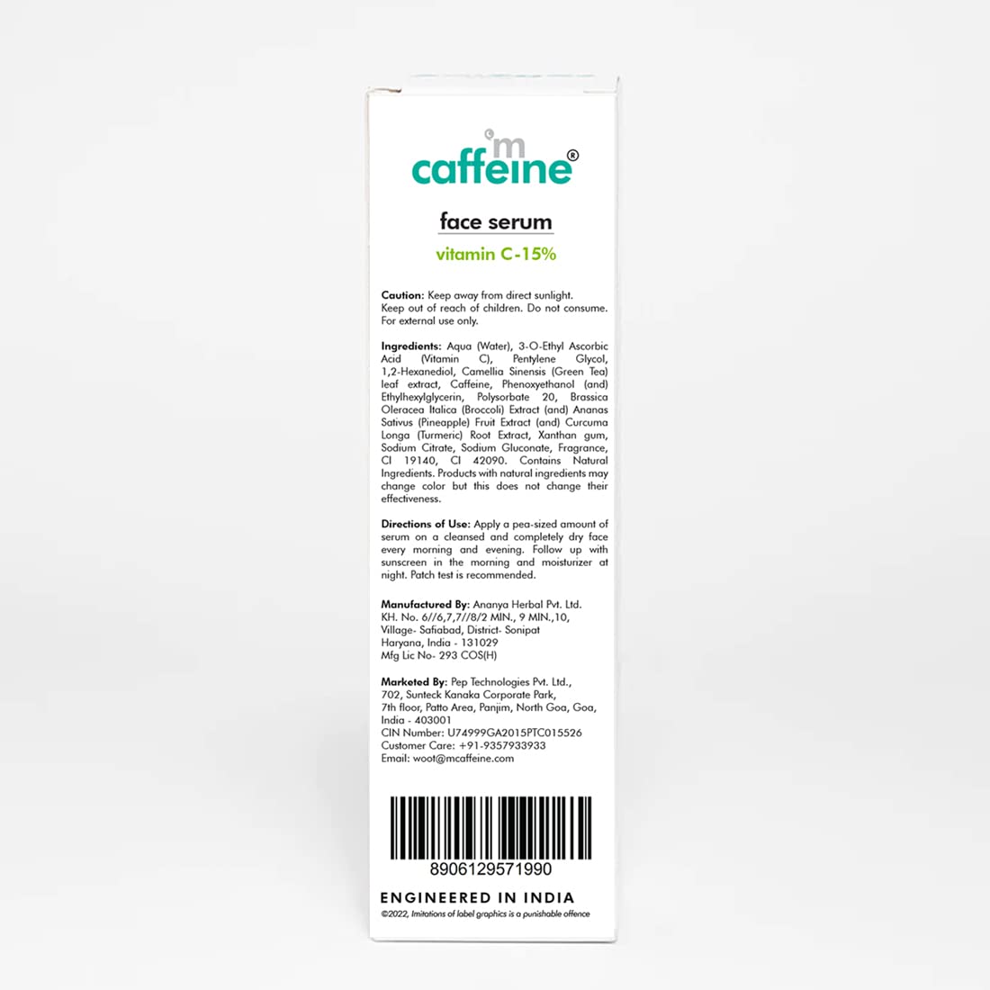 mCaffeine 15% Vitamin C Face Serum for Pigmentation & Dark Spot | Revives Dull Skin & Protects Against Sun Damage | Day & Night Serum for Face - 30ml