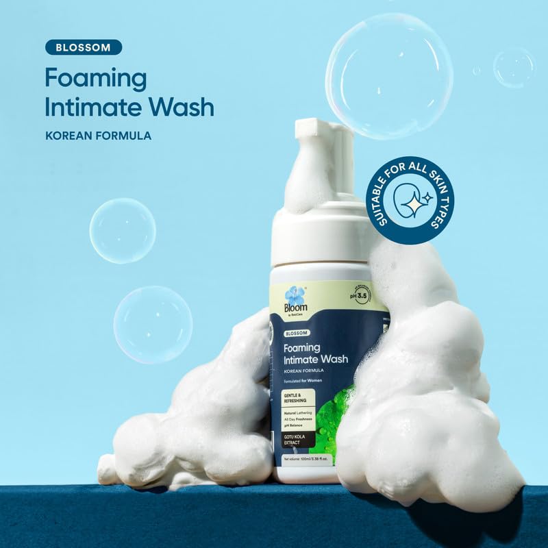 Bloom Foaming Intimate Wash with Korean Formula | (100 ml) | For Vaginal Dryness & Irritation | Enriched with Gotu Kola Extracts & Lactic Acid | Women Intimate Care | Lemongrass Fragrance