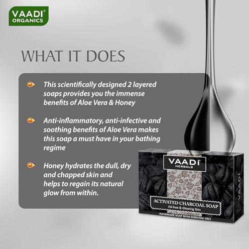 Vaadi Herbals Pvt Ltd Value Pack Of 3 Activated Charcoal Soap (3 X 75 Gms), 75 g