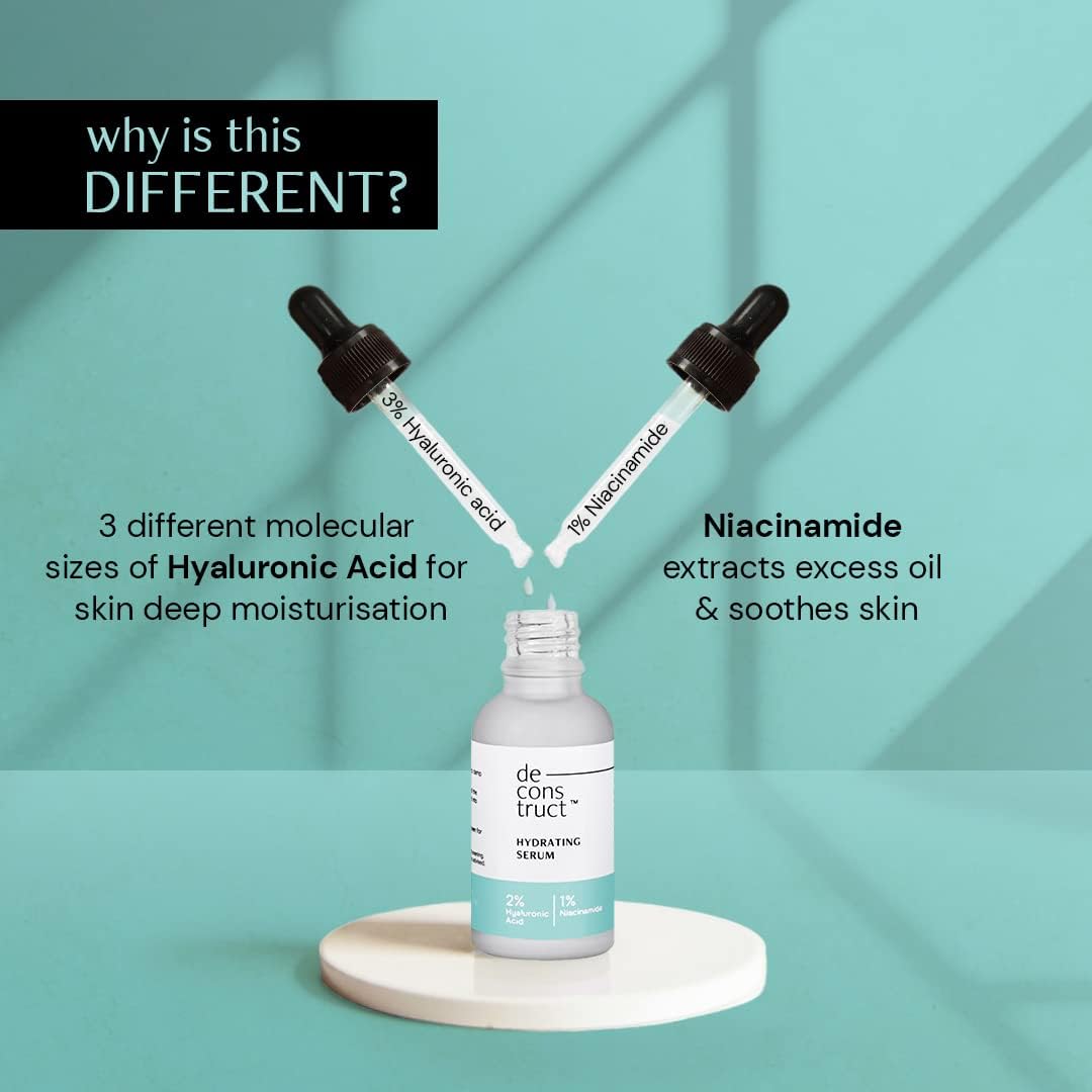Deconstruct Hydrating Face Serum - 2% Hyaluronic Acid + 1% Niacinamide | Provides Intense Hydration | Face Serum For Oil-Free Moisturisation, Plump & Soft Skin | Beginner Friendly | 30ml