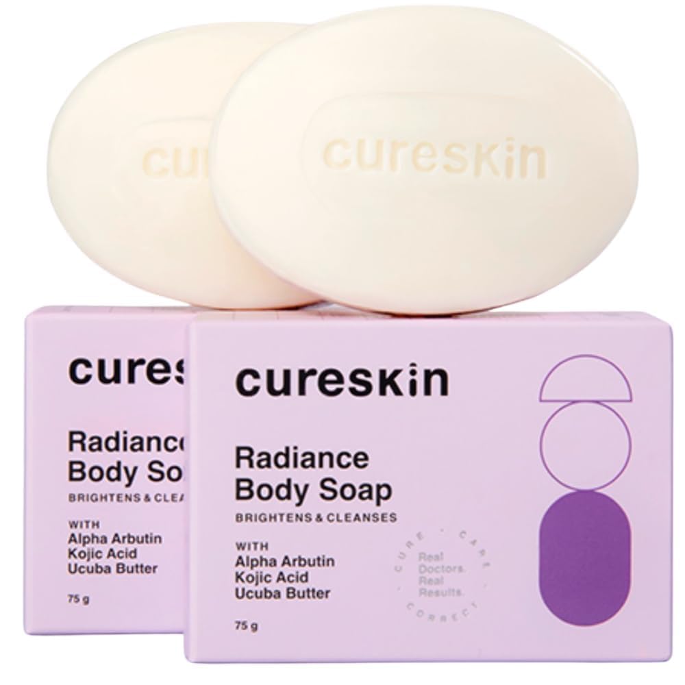 Cureskin Radiance Body Soap | For Pigmentation & Sun Damage with Alpha Arbutin, Kojic Acid and Ucuba Butter | Kojic Soap for Men & Women | Kojic Acid Soap for Skin Whitening | Soap Tan Removal, 75 g (Pack of 2)