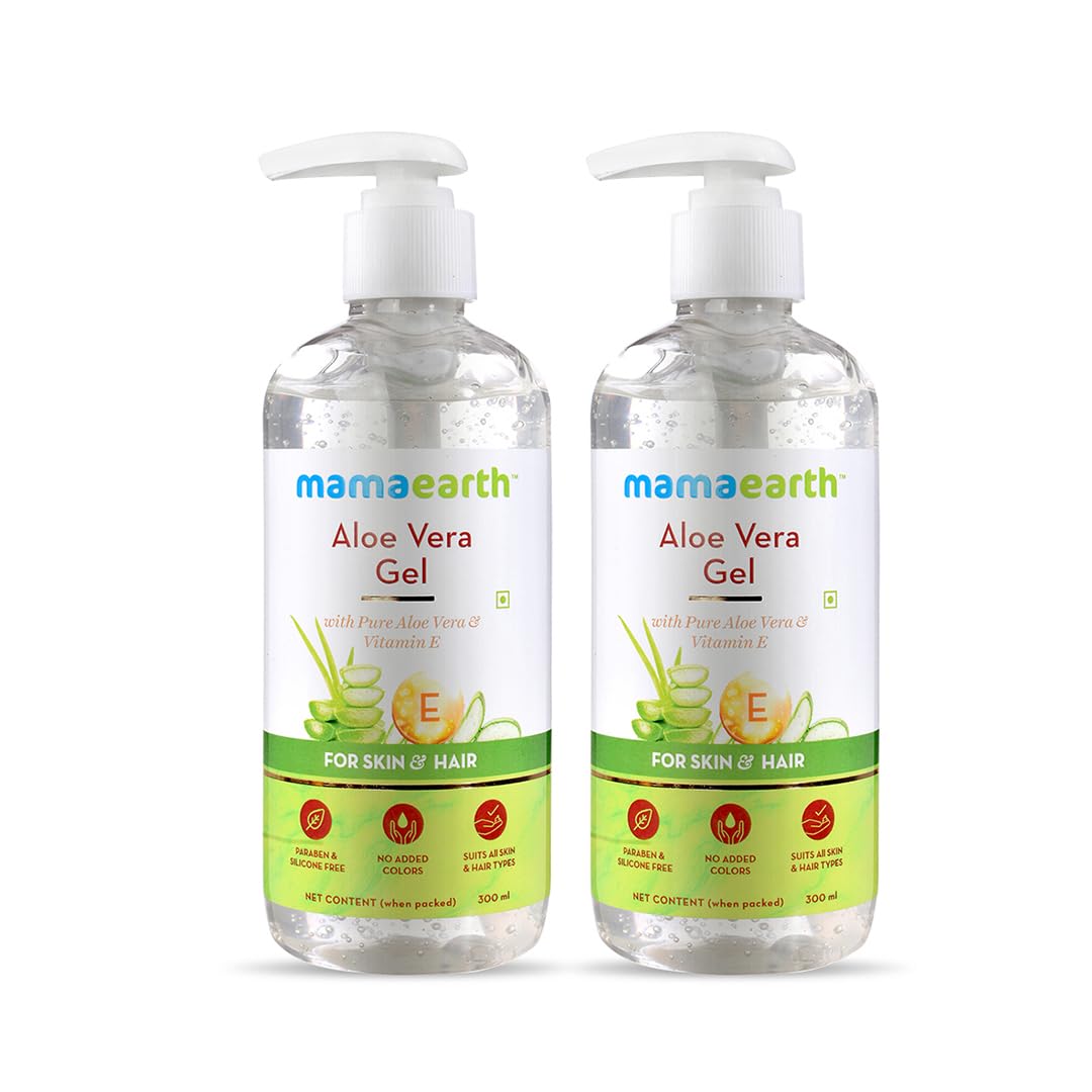 Mamaearth Aloe Vera Gel with Pure Aloe Vera & Vitamin E for Skin and Hair | Hydrates Skin | Soothes Irritated Skin - 300 ml (Pack of 2)