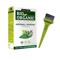 INDUS VALLEY Bio Organic Herbal Henna Powder Rich Colour and Lustrous Shine with Hair Dye Brush (100g) - Green