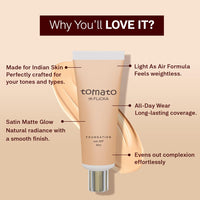 FLiCKA Tomato Liquid Foundation for Face Makeup 30ml | Light to Medium to Buildable Coverage | Moisturizing, Lightweight & Long Lasting | All Skin Types | 02 Beige