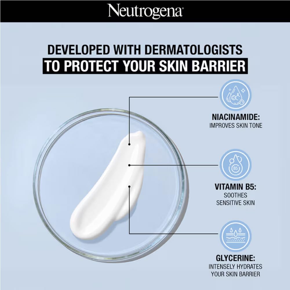 Neutrogena Ultra Gentle Daily Moisturiser | Oil Free | Glycerine, Niacinamide & Vitamin B5 | Light Weight & Non Greasy | Dry & Sensitive Skin | 100ml