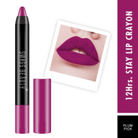 Swiss Beauty 12 Hrs. Stay Matte Lip Crayon, Plum Pink, 3g - Long Lasting, Waterproof, Super Stay, Matte Finish Lip Crayon, Long Wear, Crayon Lipstick