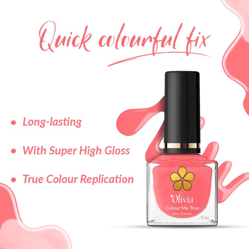 Olivia Nail Paint for Glossy Finish - 5ml (9 Coral Jellyfish)