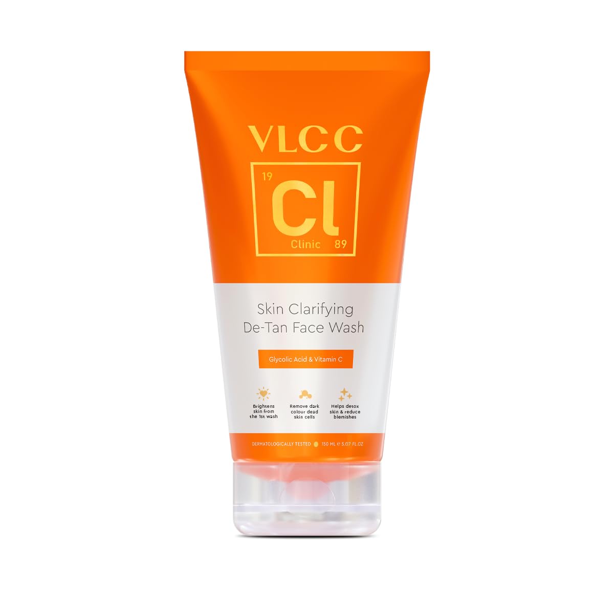 VLCC Clinic Skin Clarifying De-Tan Face Wash - 150ml | Anti-Tan Face Wash | Glycolic Acid & Vitamin C Facewash | Anti-Blemish Properties, Targets Dead Skin Cells and Pigmentation