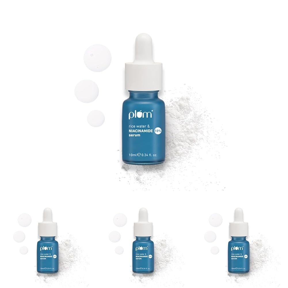 Plum 10% Niacinamide Face Serum | with Rice Water & Squalane| Brightens Skin | Clears Blemishes | Suits All Skin Types | Fragrance-Free | 10 ml (Pack of 4)