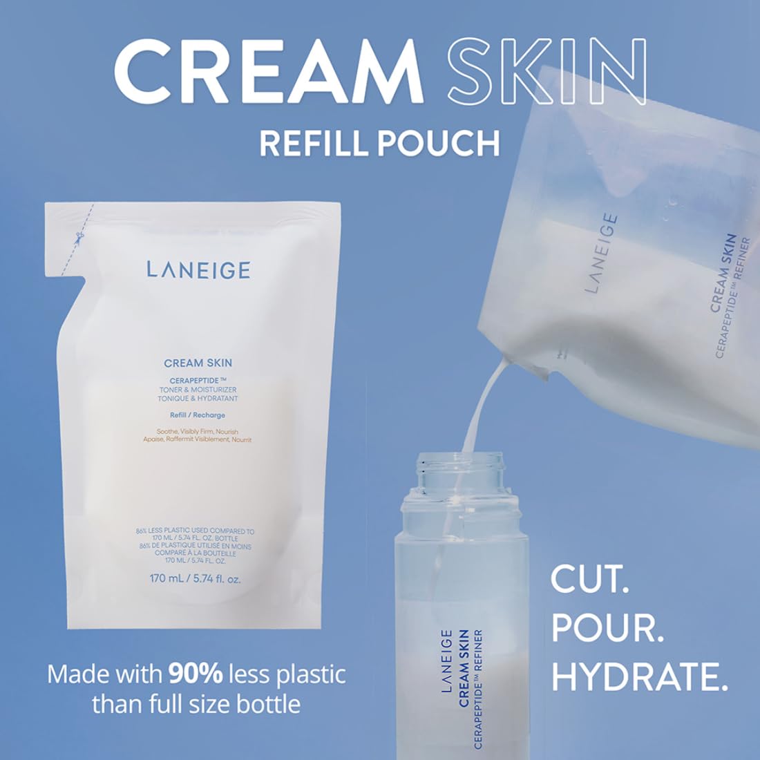 LANEIGE Cream Skin Toner & Moisturizer | Dual Function | Toner for Glowing Skin | Ceramides Moisturizer with Peptides | Boosts Skin Barrier & Lightweight | Korean Skincare | For Men and Women-Refill