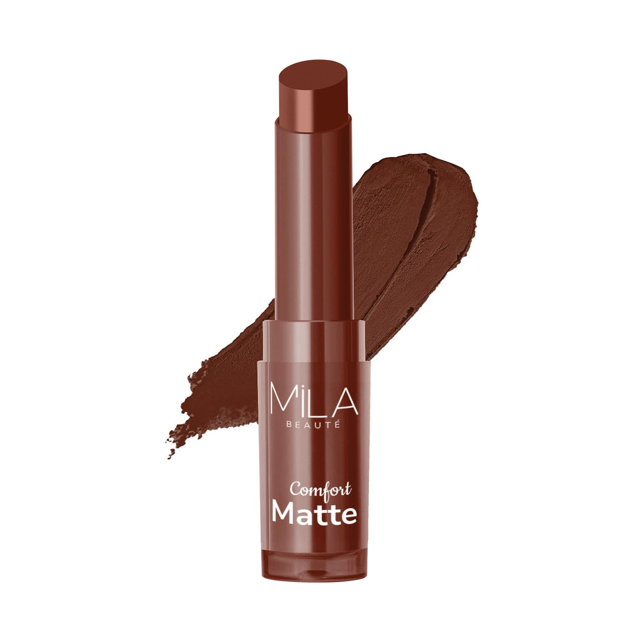 Mila Beauté Creamy Comfort Matte Long-Lasting Lipstick for Women | Highly Pigmented & Hydrating Lipstick with Jojoba | Single Swipe Application | Suitable for Indian Skin Tones - CHOCO BROWNIE