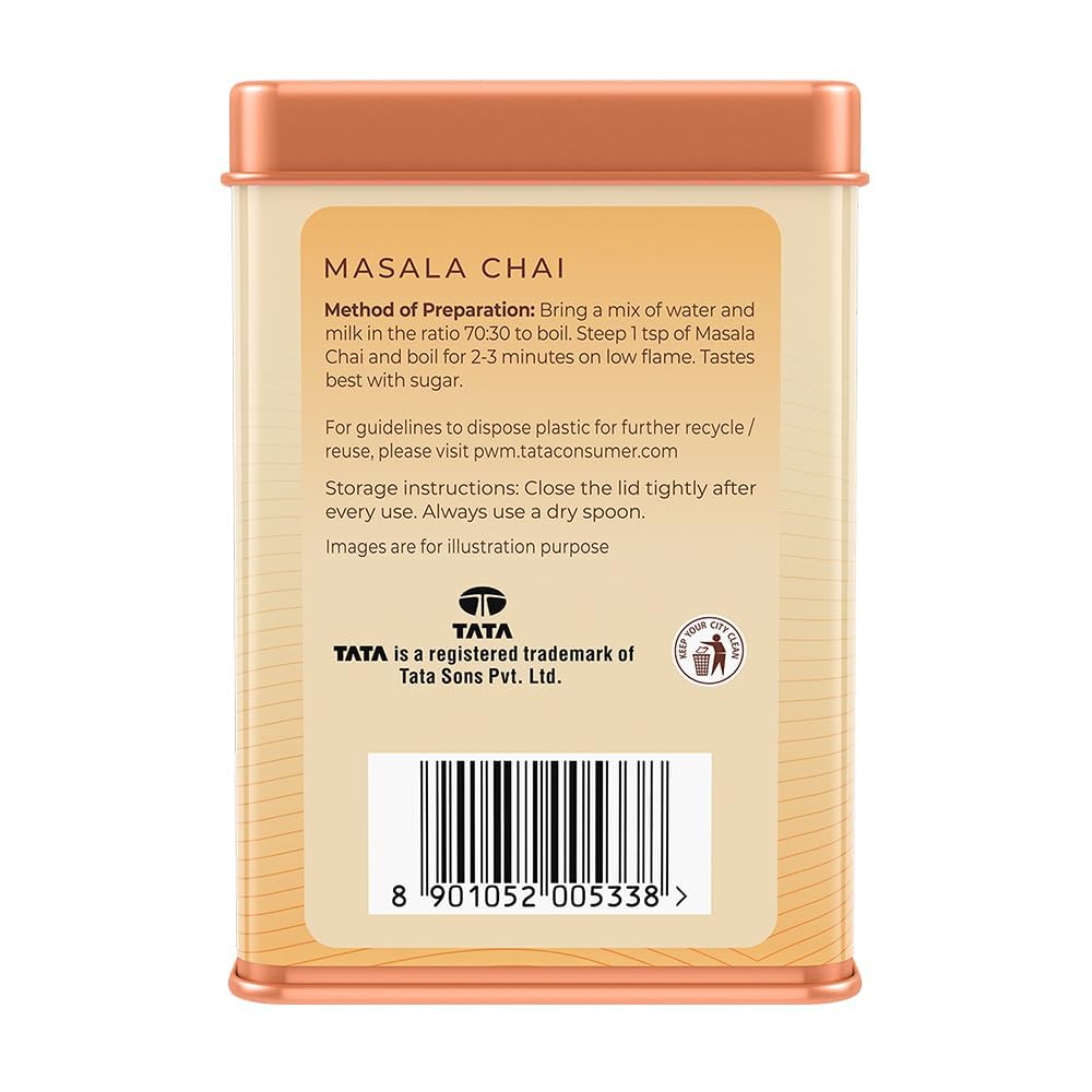 1868 by TATA Tea Masala Chai, Blend of Assam Black Tea, Cinnamon, Black Pepper, Cardamom, Ginger, Clove, Spicy, Malty, Aromatic, Whole Loose Leaf, From House of TATA (30 Cups/100g)